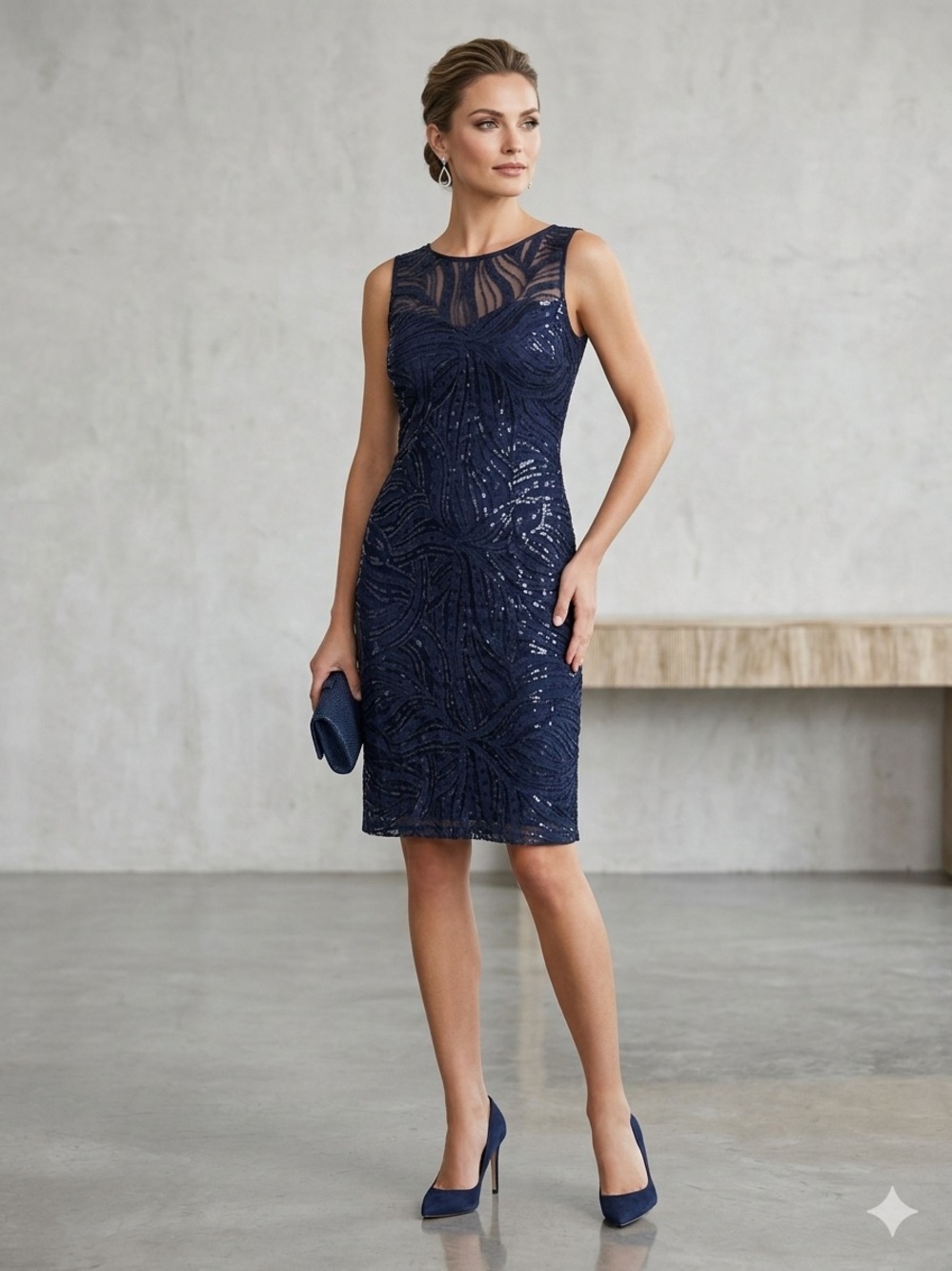 Tahari by Arthur S. Levine Sequin Lace Cocktail Sheath Dress - Navy Blue Size 4
